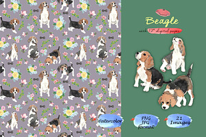 Beagle Clipart Digital Paper
