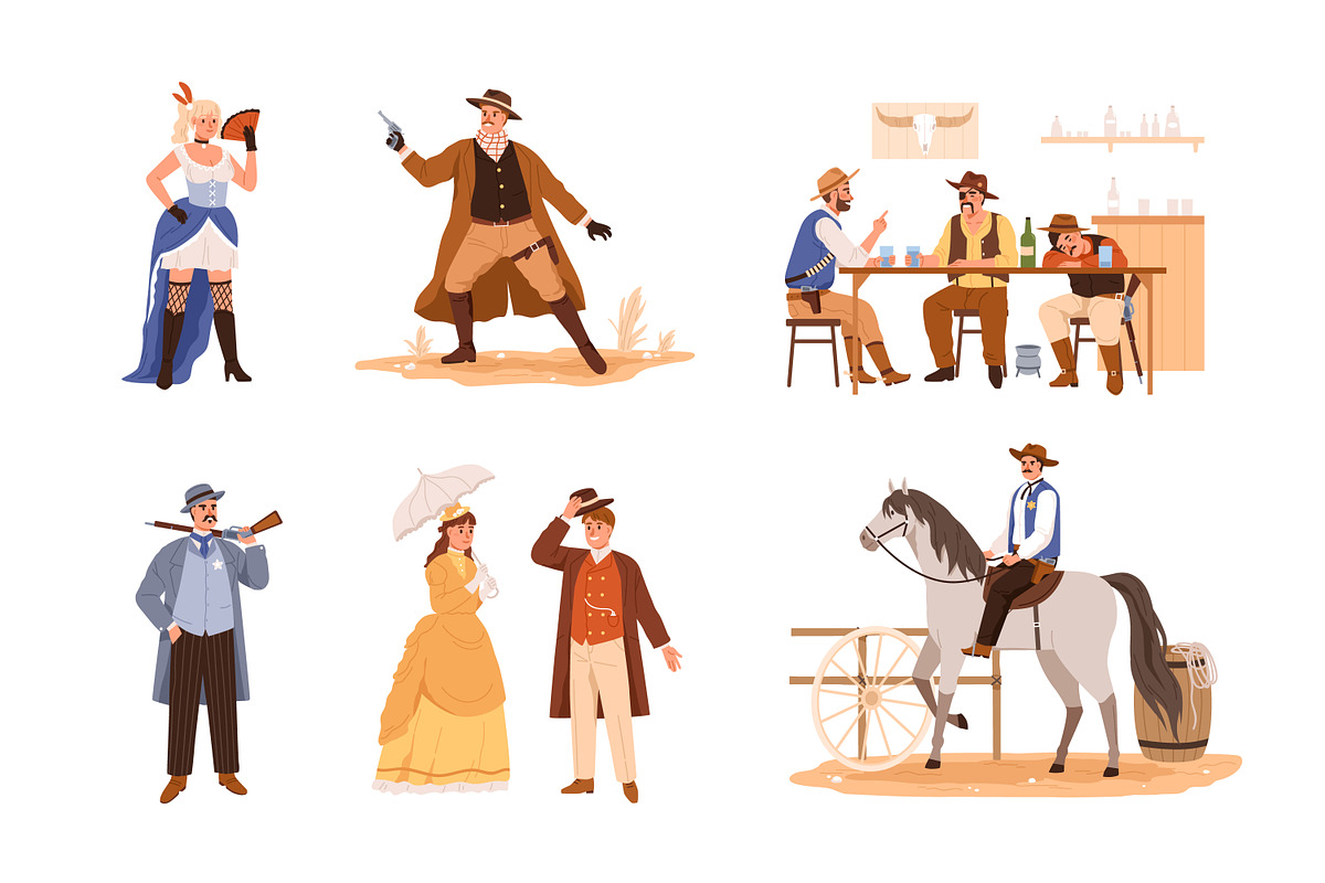 Wild West cartoon characters set, a Person Illustration by Good Studio (Photo 2 of 3)