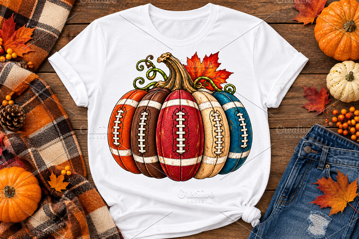 Football Pumpkin Fall PNG, a Seasonal Illustration by Watercolor design (Photo 1 of 3)