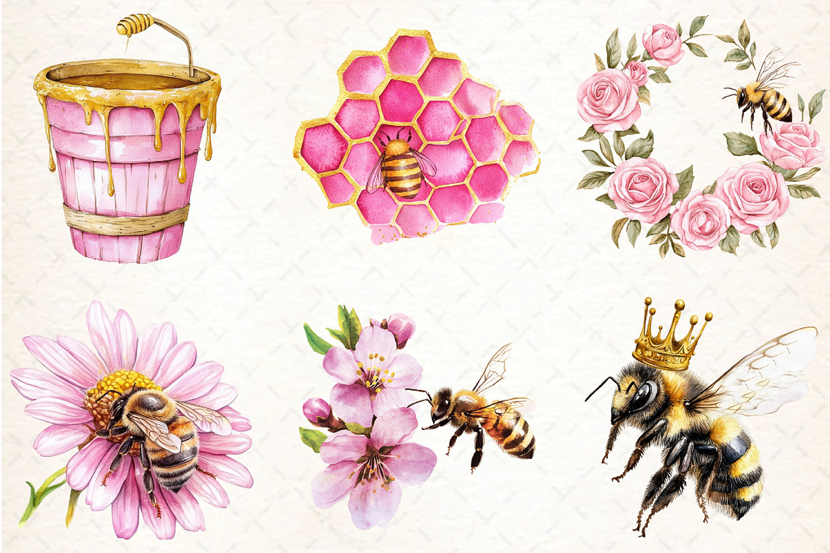Watercolor Honey And Bee Clipart, an Illustration by DreamCafeArt (Photo 4 of 5)