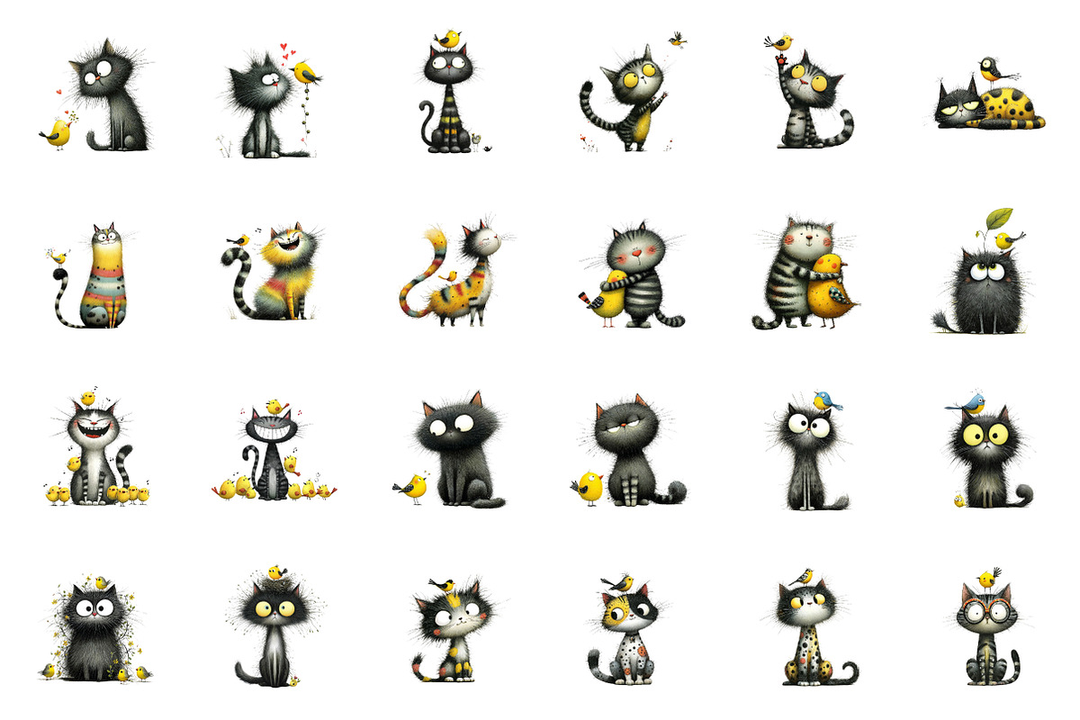Quirky Cat and bird Clip-Art, an Illustration by CreationArt (Photo 4 of 5)