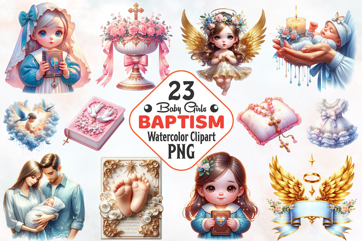 Baby Girl Baptism Watercolor Clipart, an Illustration by RobertsArt (Photo 1 of 7)