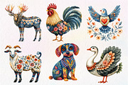 Watercolor Folk Art Animals Clipart, an Illustration by Dream Creation (Thumbnail 3 of 7)