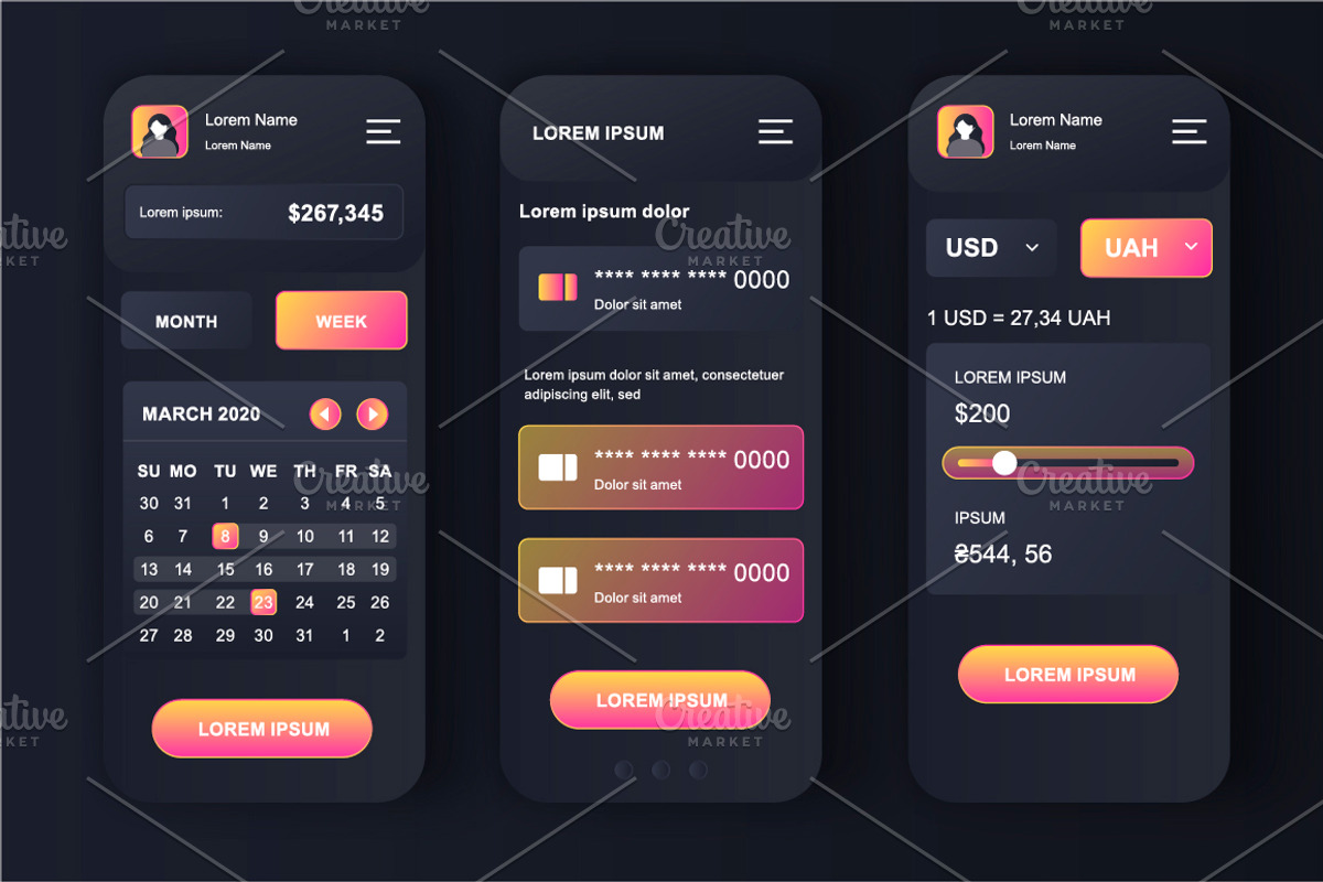 Unique Mobile App UI Kit, an App Template by alexdndz (Photo 9 of 36)