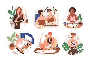 Women do skin care & hygiene routine, a Healthcare Illustration by Good Studio