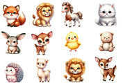 Watercolor Cute Animals Clipart,, an Illustration by Designworld (Thumbnail 2 of 5)