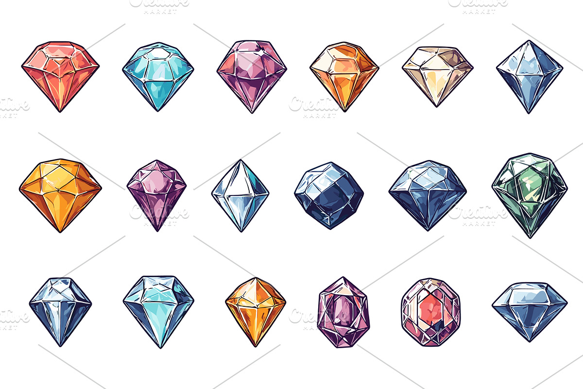 Diamonds Cartoon Icons Set, an Object Illustration by LadadikArt
