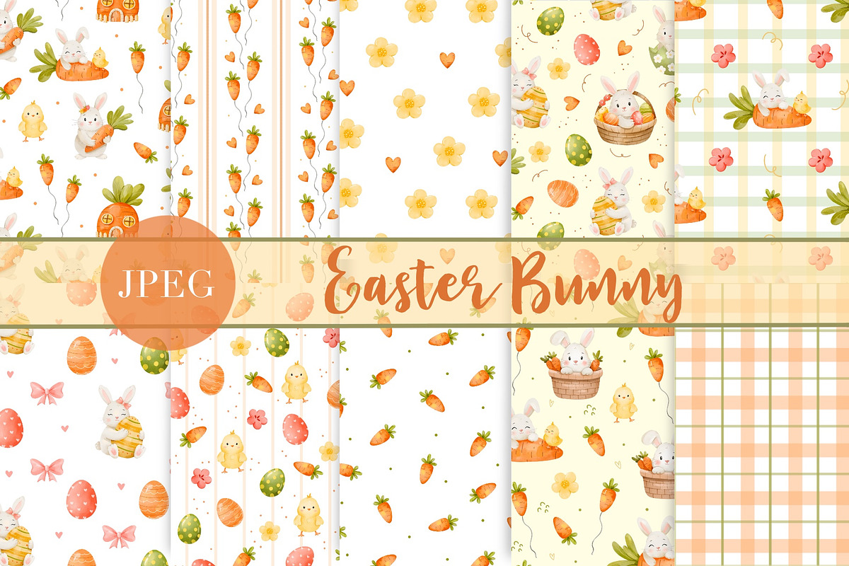 Easter Bunny & Carrots Patterns, a Pattern Graphic by ArtGiftsStudio (Photo 1 of 5)