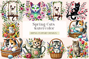 Spring Cats Sublimation Clipart, an Animal Illustration by DreamArtGraphic (Thumbnail 1 of 4)