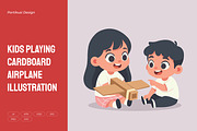 Kids Playing Cardboard Airplane, a Person Illustration by Partikusi Design (Thumbnail 1 of 3)