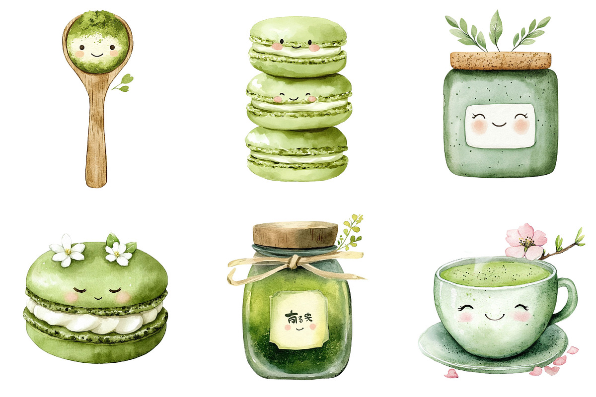 Cute Kawaii chibi matcha clipart, a Seasonal Illustration by Designking (Photo 4 of 5)