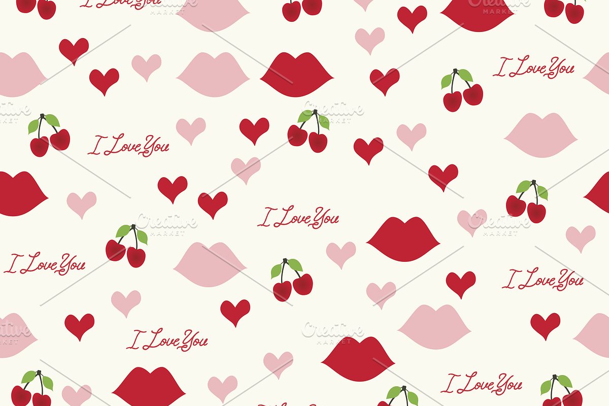 Cherry, Daisy, Lips, Seamless 10 pk, a Pattern Graphic by Amy Lynn Grover (Photo 3 of 10)