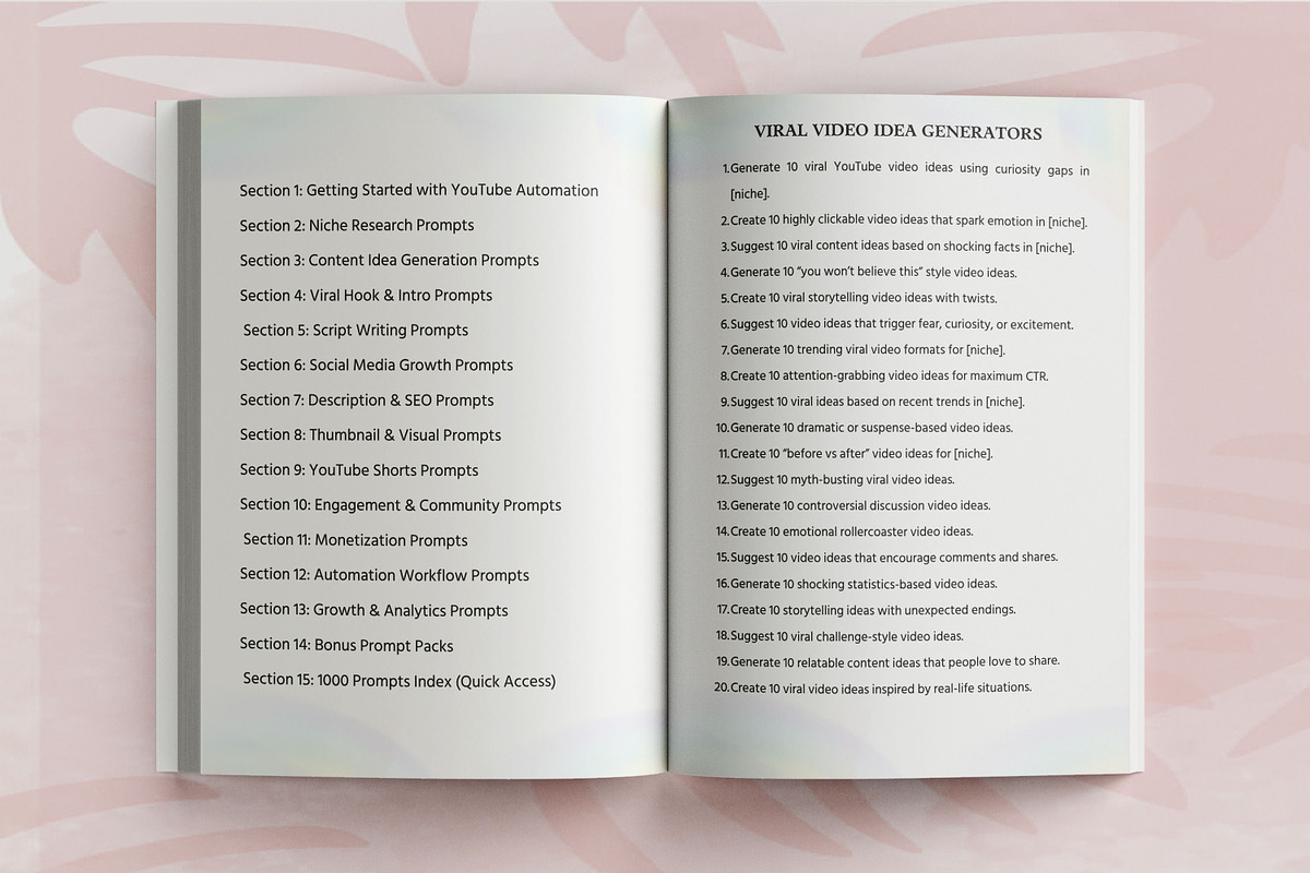 1400 YouTube Automation Prompts, a Design Template by Book2bees (Photo 4 of 4)