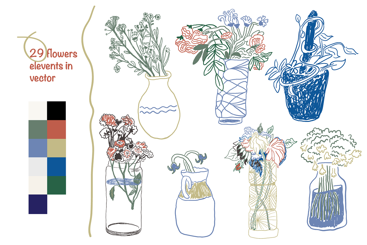 Sketch Flowers Set, an Illustration by iceang shop (Photo 2 of 6)