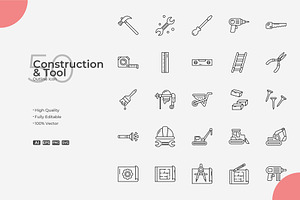 Construction And Tool Outline Icons, an Outline Icon by Bloodline