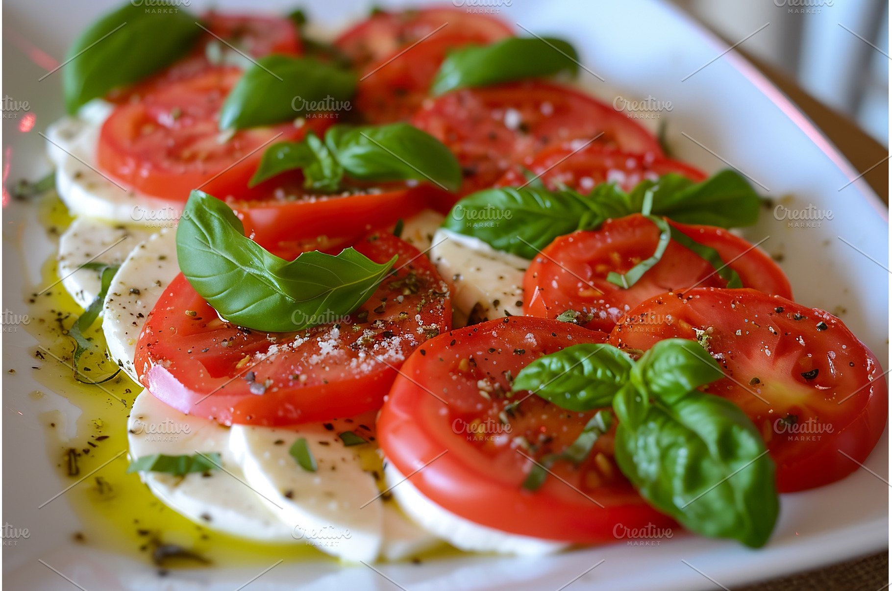 Fresh caprese salad with sliced, a Food & Drink Photo by Lermont51