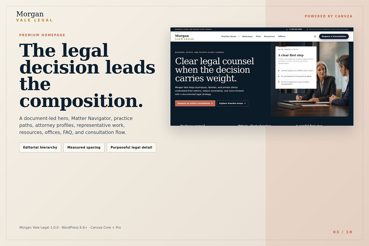 Morgan Vale Legal WordPress Theme, a WordPress Template by Fixstable Studio (Photo 3 of 17)