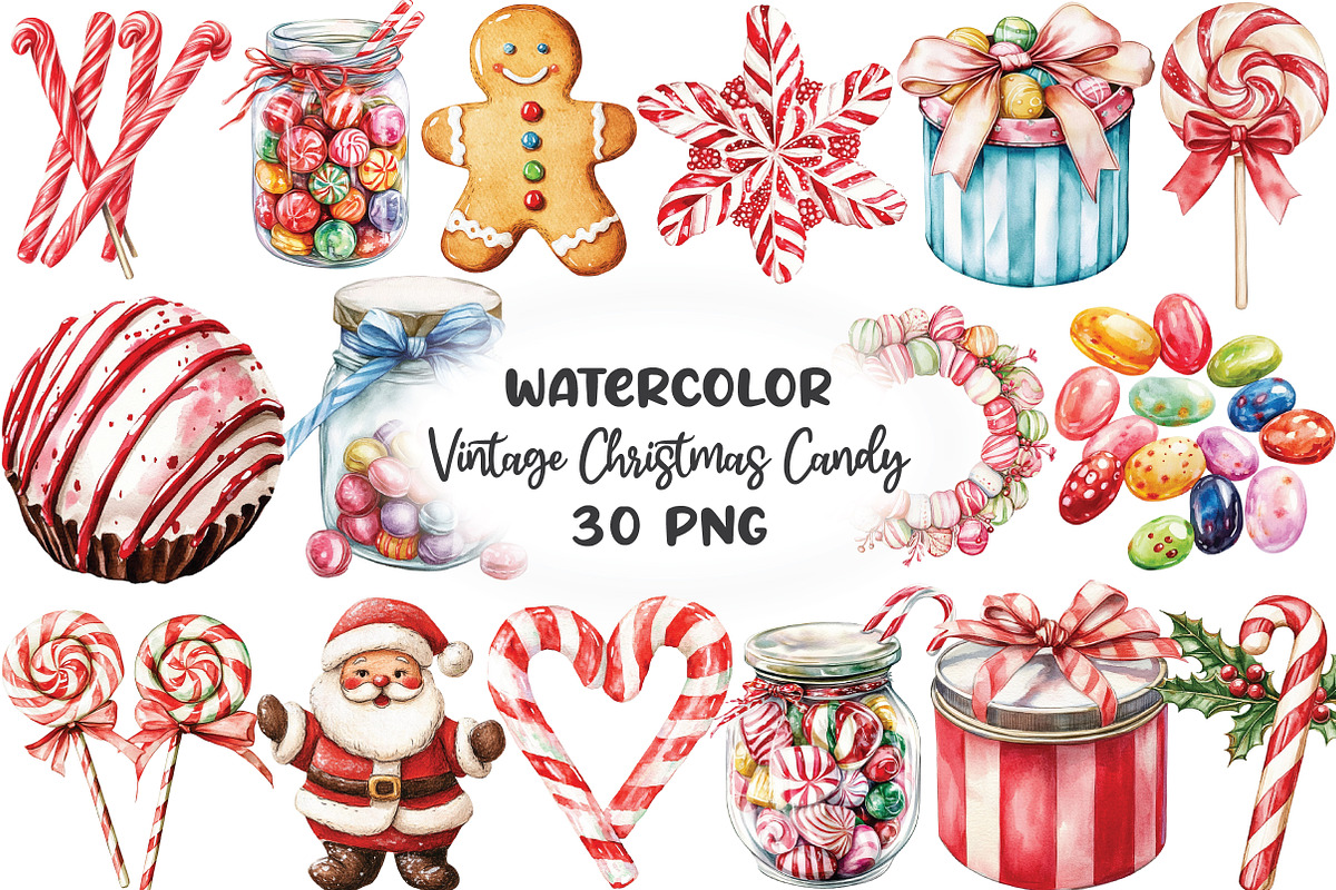 Vintage Christmas Candy Clipart, an Illustration by CraftArtStudio (Photo 1 of 6)