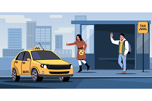 People waiting for taxi. Passengers, a Transportation Illustration by YummyBuum