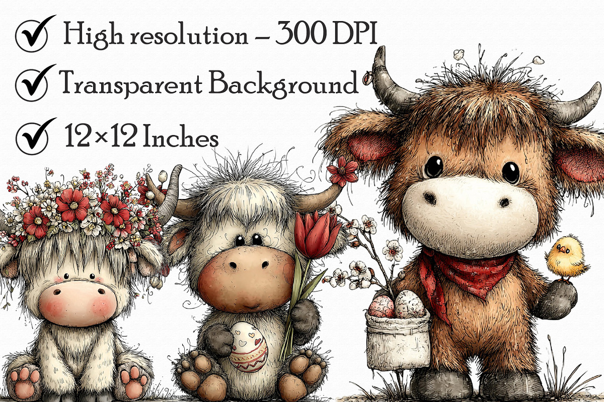 Whimsical Easter Highland Cow Clipar, an Illustration by Libby Wishes (Photo 6 of 7)