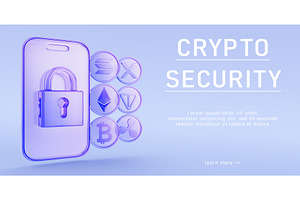 Crypto security 3d banner. Glass, a Finance Illustration by Marozhkastudio