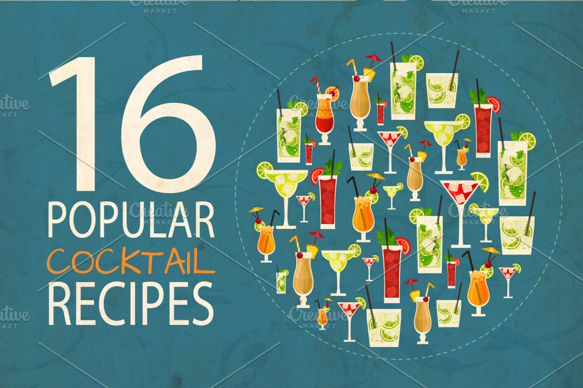 16 popular cocktail recipes, a Food Illustration by Mallinka (Photo 1 of 4)
