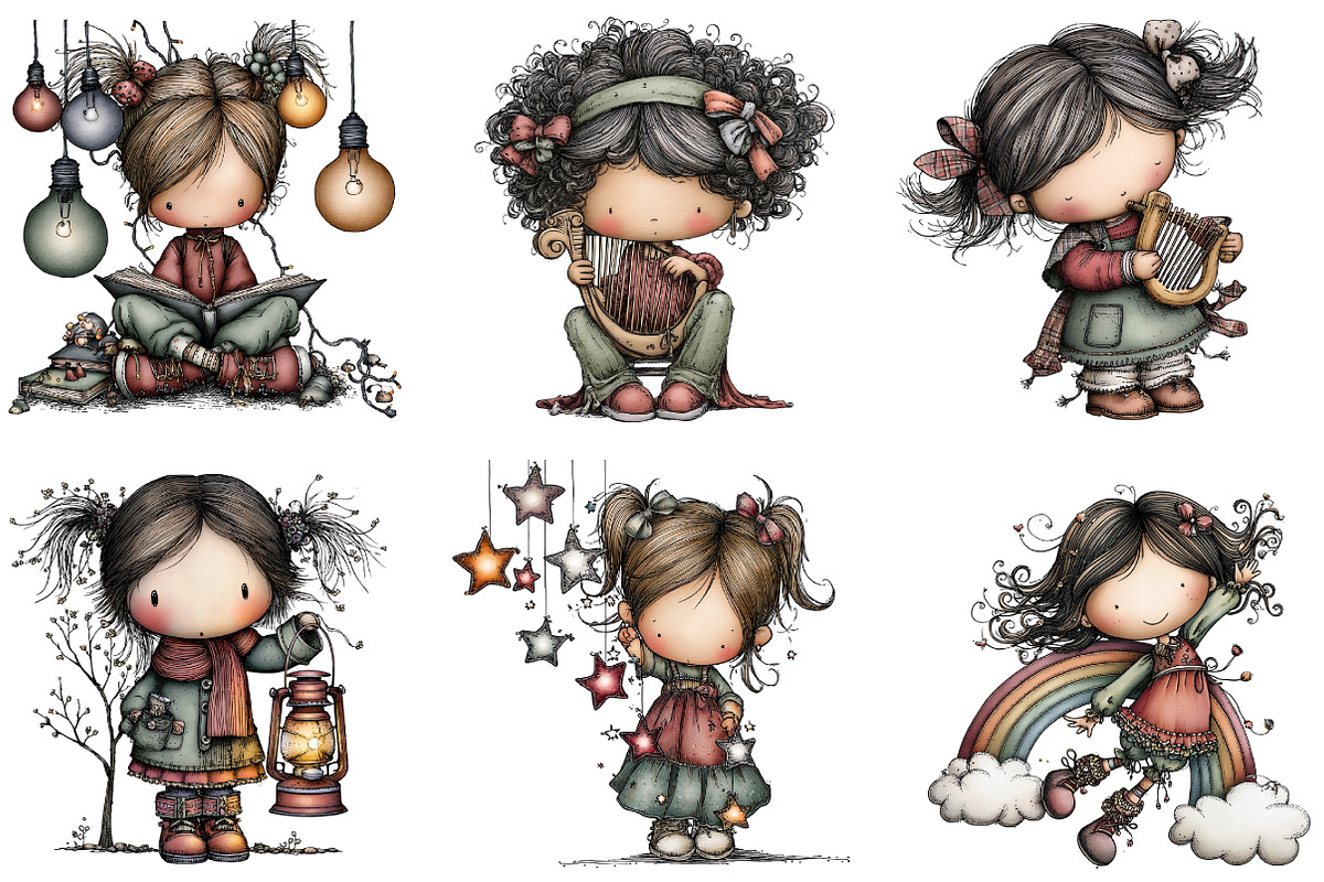 Whimsical Girl Clipart, an Illustration by DreamArtGraphic (Photo 4 of 5)