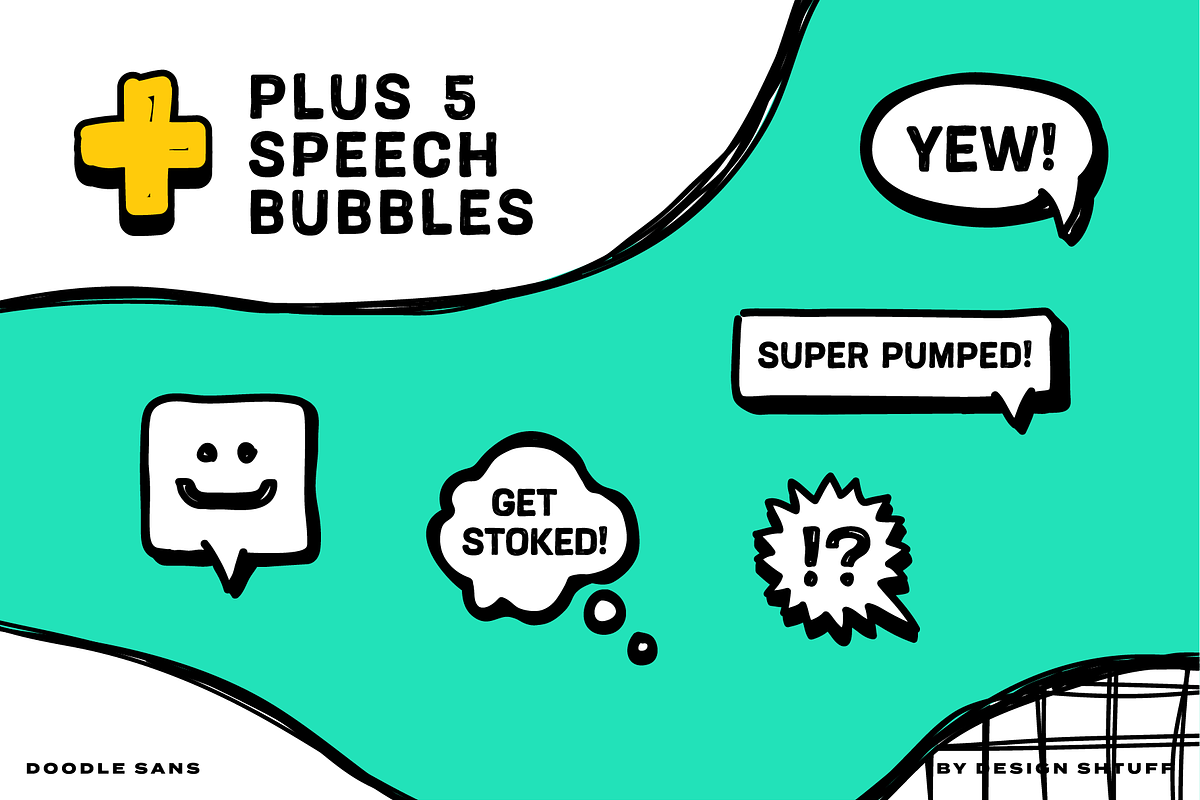DOODLE SANS FONT + EXTRA GRAPHICS, a Sans Serif Font by DESIGN SHTUFF (Photo 9 of 10)