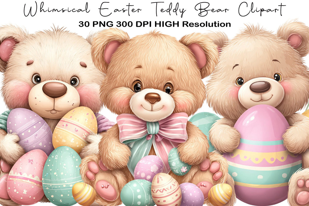Whimsical Easter Teddy Bear Clipart, an Illustration by Black Bird Studio (Photo 1 of 5)