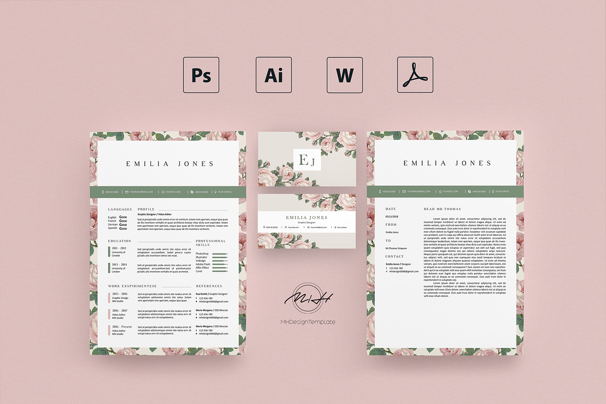 Roses Floral Resume / Card Template, a Resume Template by MH Design Template (Photo 4 of 4)