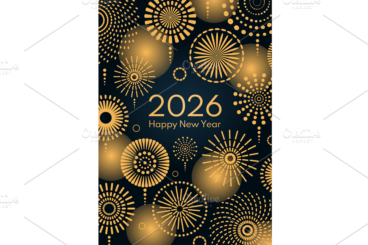2026 New Year golden fireworks, a Background Graphic by sceptical cactus
