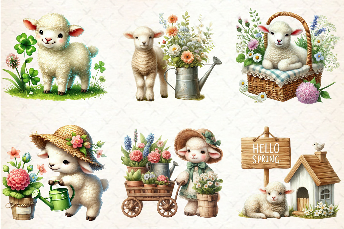 Cute Spring Clipart Lamb Clipart, a Seasonal Illustration by Rose Art (Photo 3 of 4)
