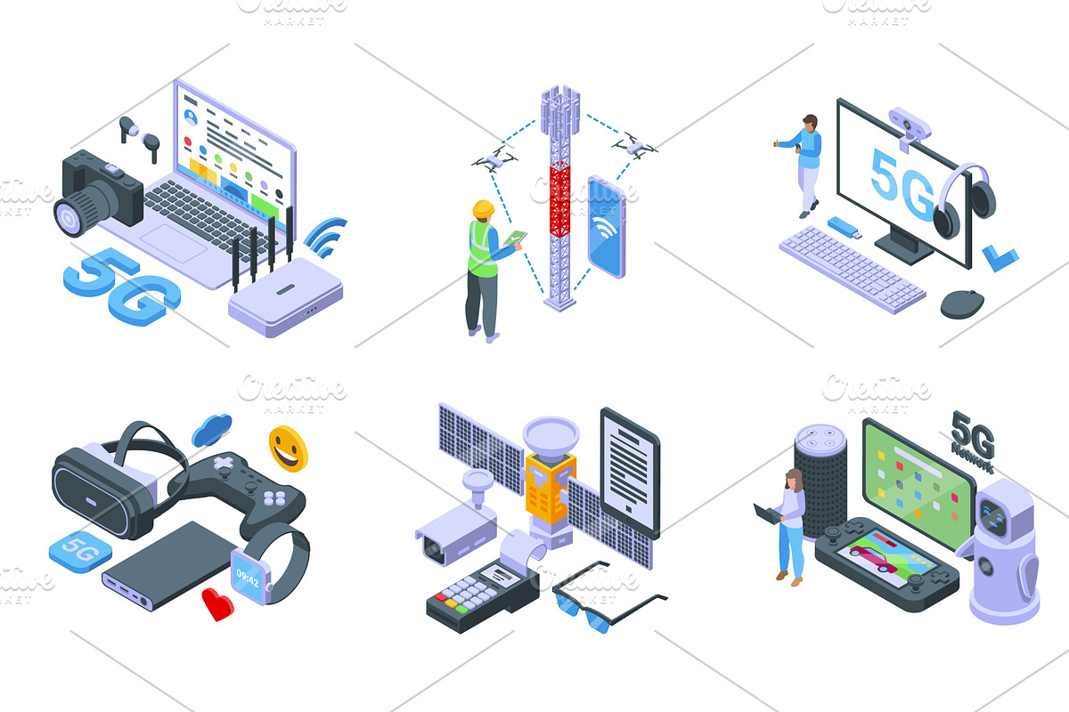 5g isometric concept. Modern wifi, a Technology Illustration by Valerie Bodnar