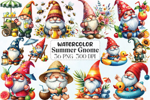 Watercolor Summer Gnome Clipart, an Illustration by CraftArtStudio