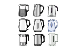 kettle electric set cartoon vector, an Object Illustration by pikepicture