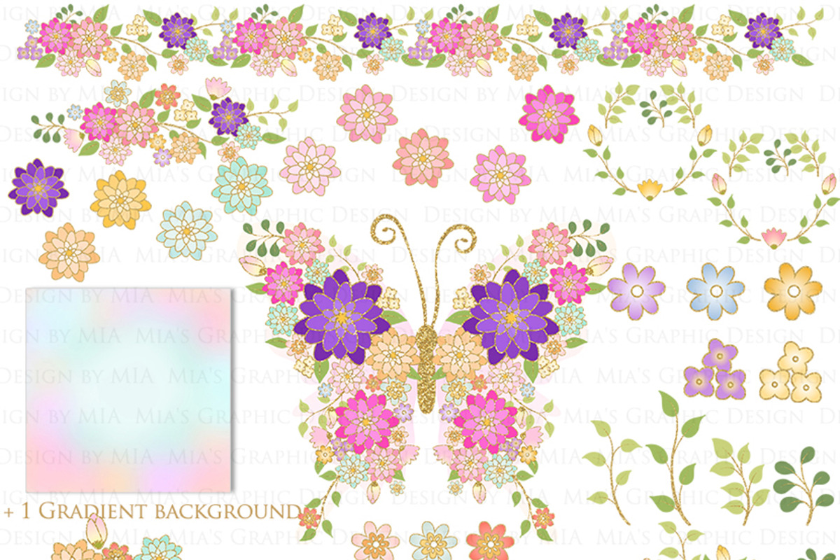 Butterflies and Flowers Gold Glitter, an Illustration by Mia's Graphic Design (Photo 7 of 11)
