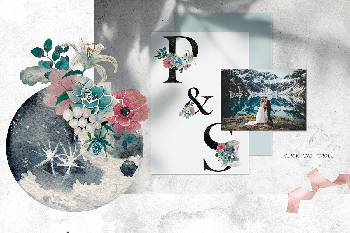 Moon & Flower Watercolor Clipart, an Object Graphic by Kate Creative Studio (Photo 3 of 6)