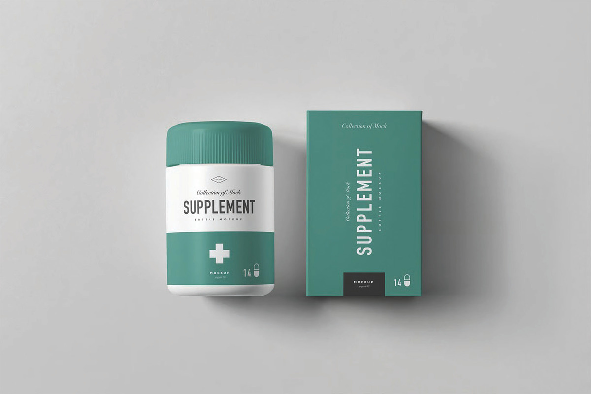Top View Medicine Jar And Box Mockup, a Packaging Mockup by DesignRushMarket (Photo 2 of 2)