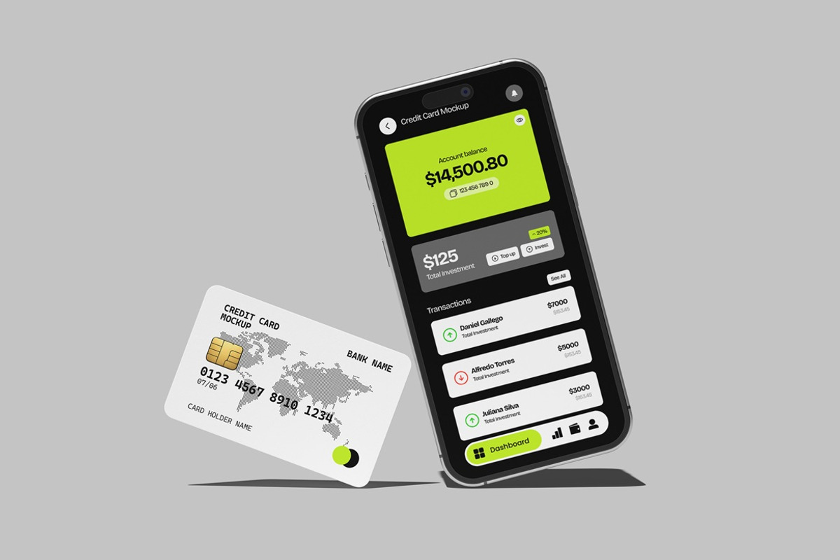 iPhone and Credit Card Mockup, an iPhone Mockup by Pexelyou (Photo 1 of 6)