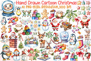 Hand Drawn Cartoon Christmas Clipart, an Illustration by Sublimation Artist