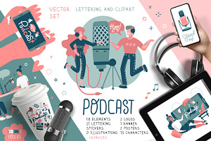 Podcast – vector cliparts set
