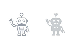 Friendly robots waving and, a Technology Illustration by ZinetroN