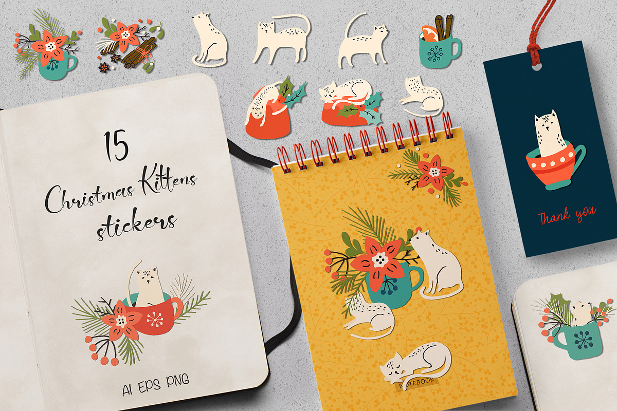 Christmas Kittens Stickers, an Animal Illustration by Lidiebug (Photo 1 of 4)