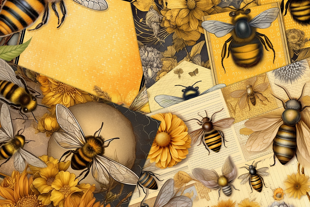 Bee Themed Digital Paper, a Background Graphic by AdriOP