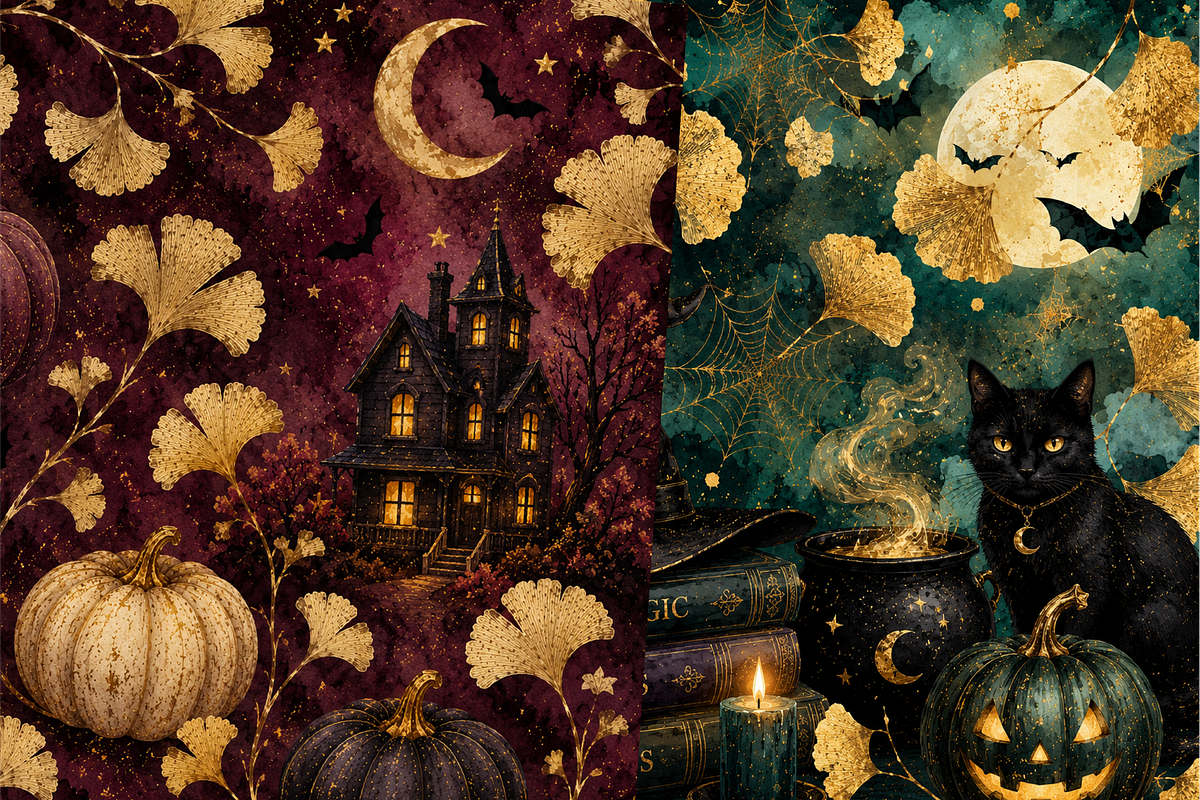 Luxury Halloween Gold Ginkgo Paper, a Texture Graphic by Printable Design Store (Photo 2 of 4)