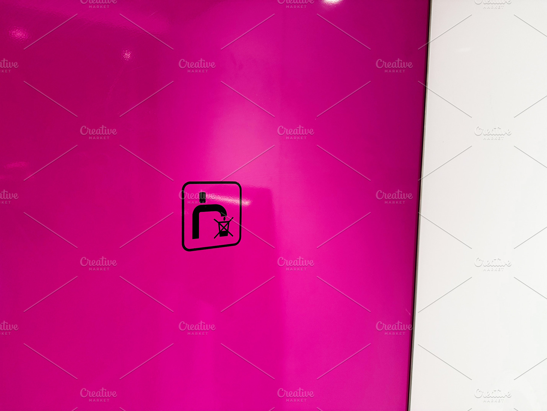 Bright magenta wall with no tap sign modern minimal signage in Paris, France, v, a Photo by AS photostudio