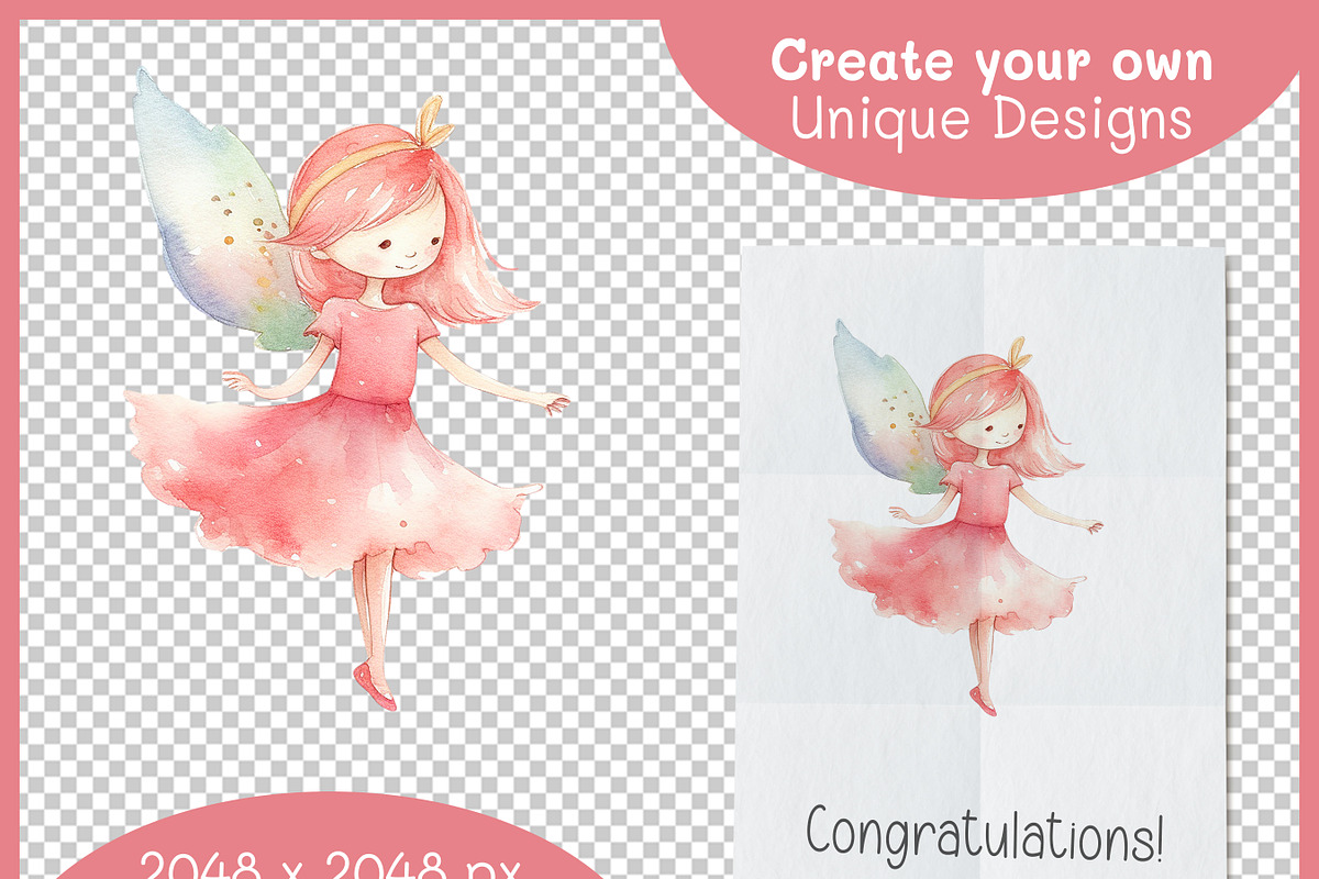 Cute Fairy Party Watercolor Clipart, a Decorative Illustration by Digital Dreamscaping (Photo 2 of 4)