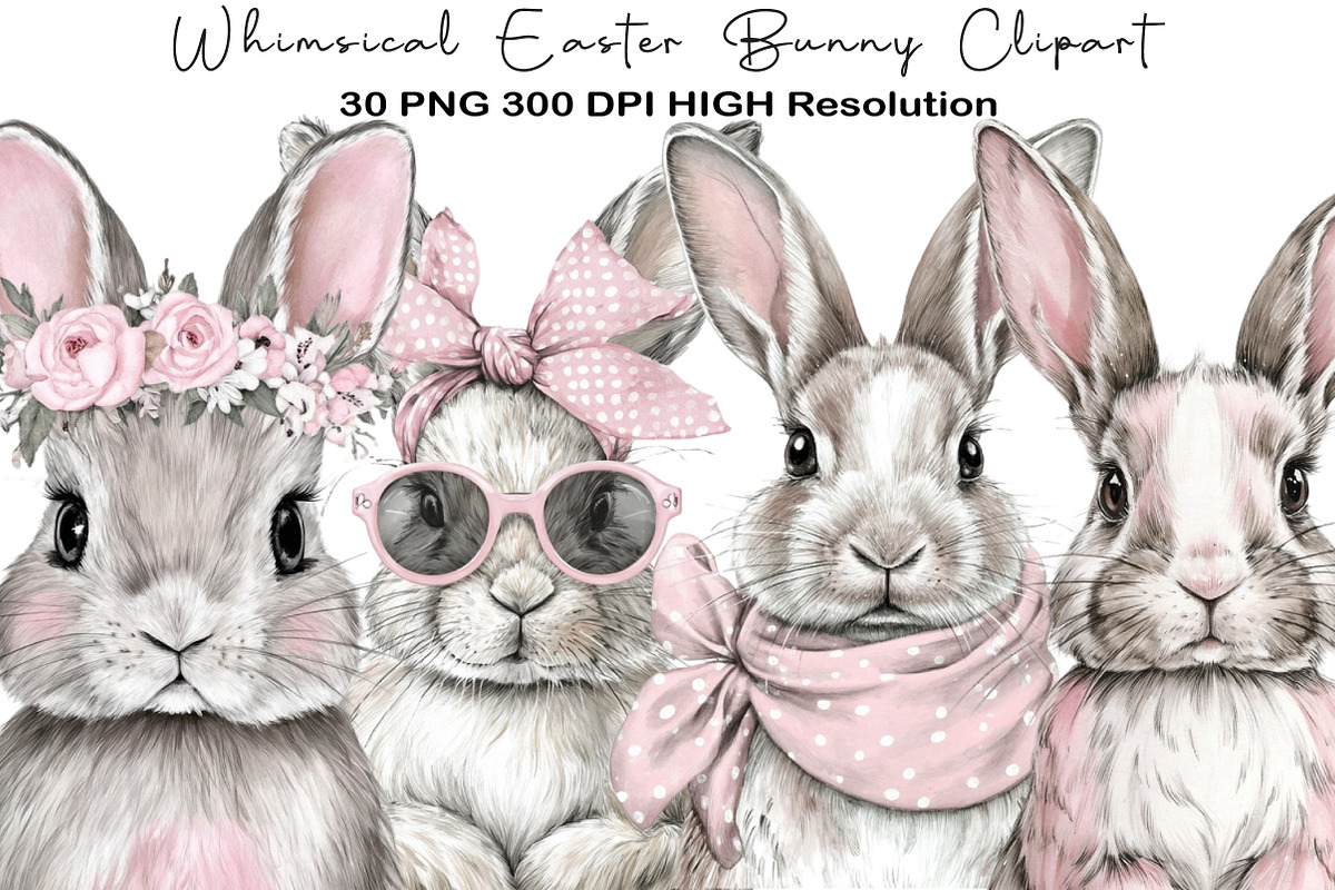 Whimsical Easter Bunny Clipart PNG, an Illustration by Black Bird Studio (Photo 1 of 5)