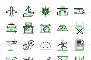 50 Tourism Green & Black Icons