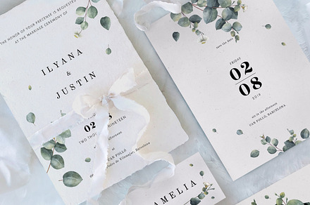 Eucalyptus Foliage Wedding Suite, an Invitation Template by BlueRobinDesignShop